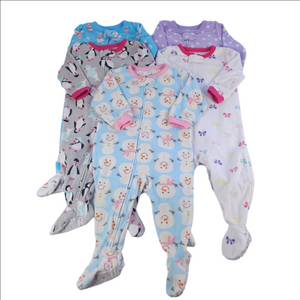 Cozy Kids One Piece Fleece Pajama Set - Snowman, Penguin, and Bow Patterns